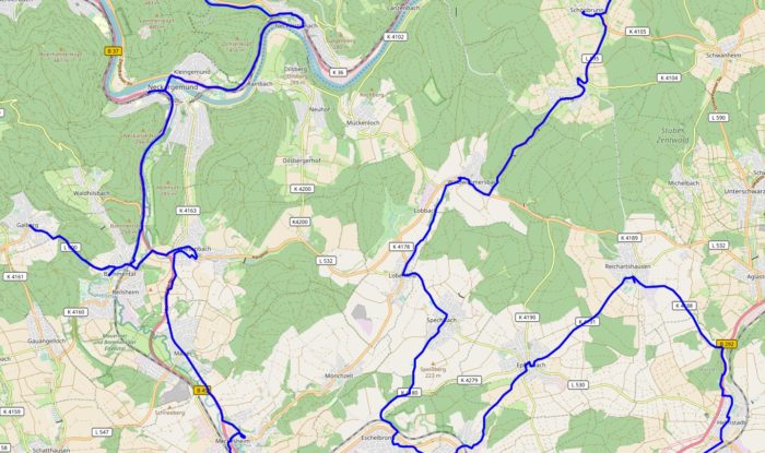 Karte mit dem mittleren Teil der Wahlkreistour